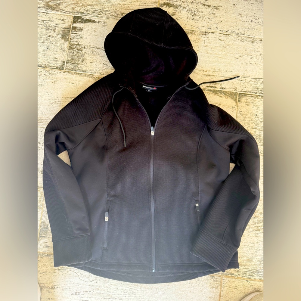 Black Hooded Boys Jacket by Swiss Tech